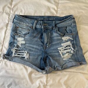 American Eagle Light Wash Ripped Denim Shorts